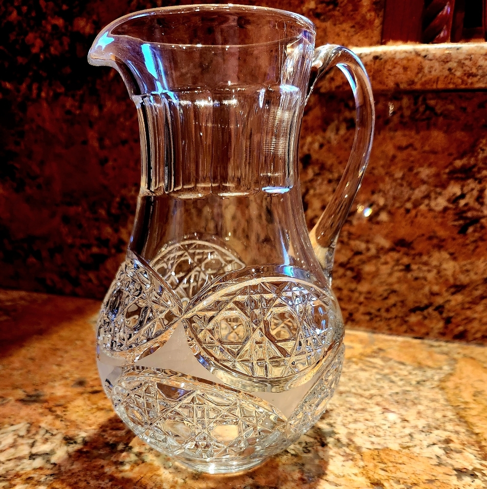 Vintage Czech Bohemian Starburst Pattern Crystal Pitcher